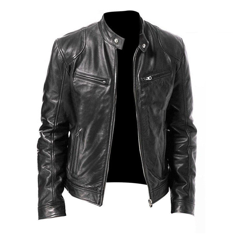 🧥 Veste Homme Cuir PU Col Montant Zip Poches Sport 🧥