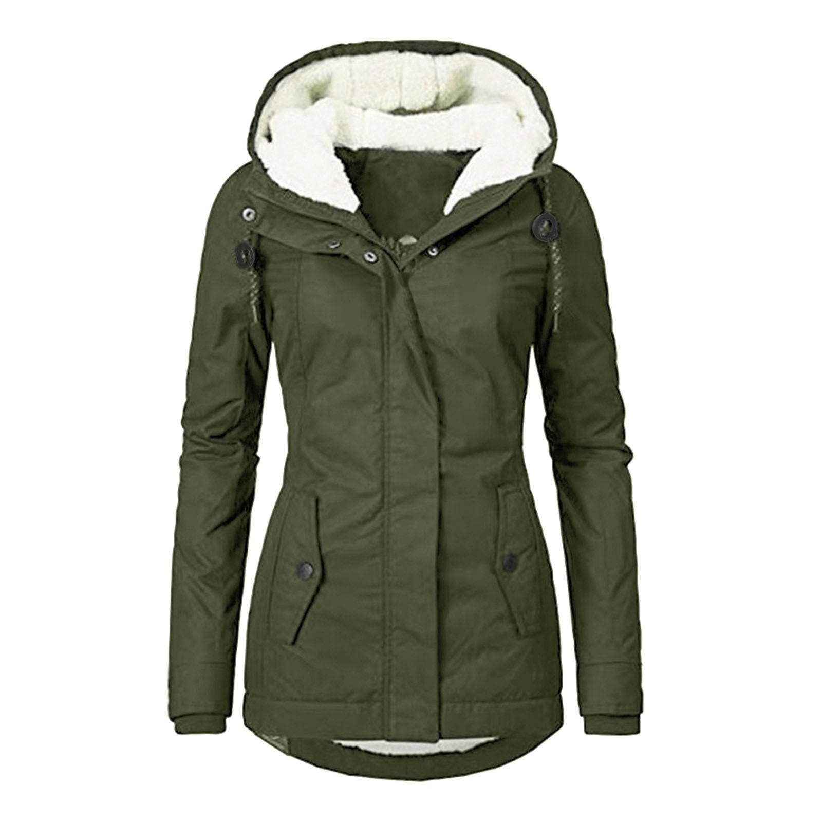 Veste Hiver Capuche Polaire Chaude Poches Zip Femme