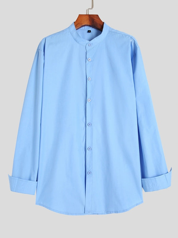 Chemise Homme Col Montant Ajustée Style Jeune