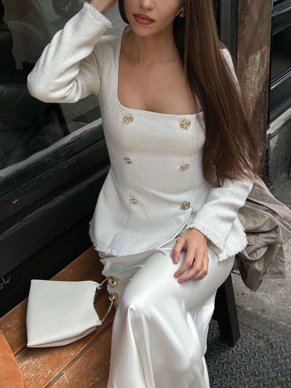 Blazer Femme Col Carré Taille Marquée Manches Longues