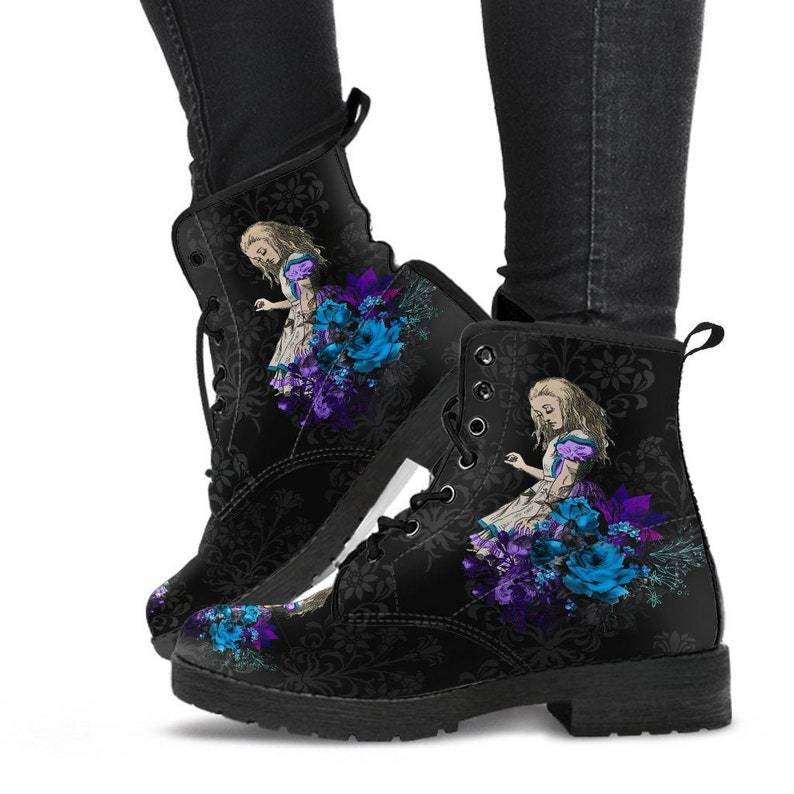 Bottes Combat Gothiques Cuir Vegan Imprimé Punk Martin