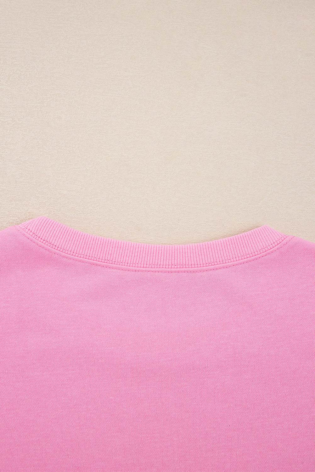 Plus Size Pink Sweatshirt - Grand Nœud en Dentelle Brodée avec Manches Dolman et Fente - Legeekshop