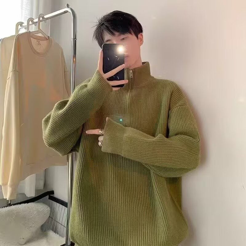 Pull Homme Demi-Zip Destroyed Loose Style Américain