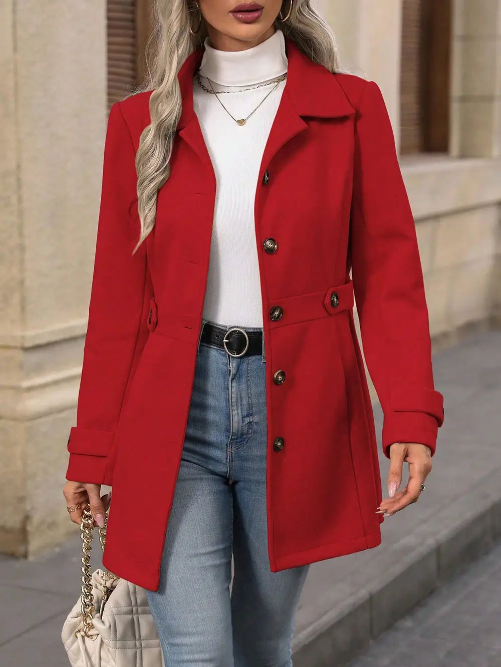 Manteau femme laine col revers