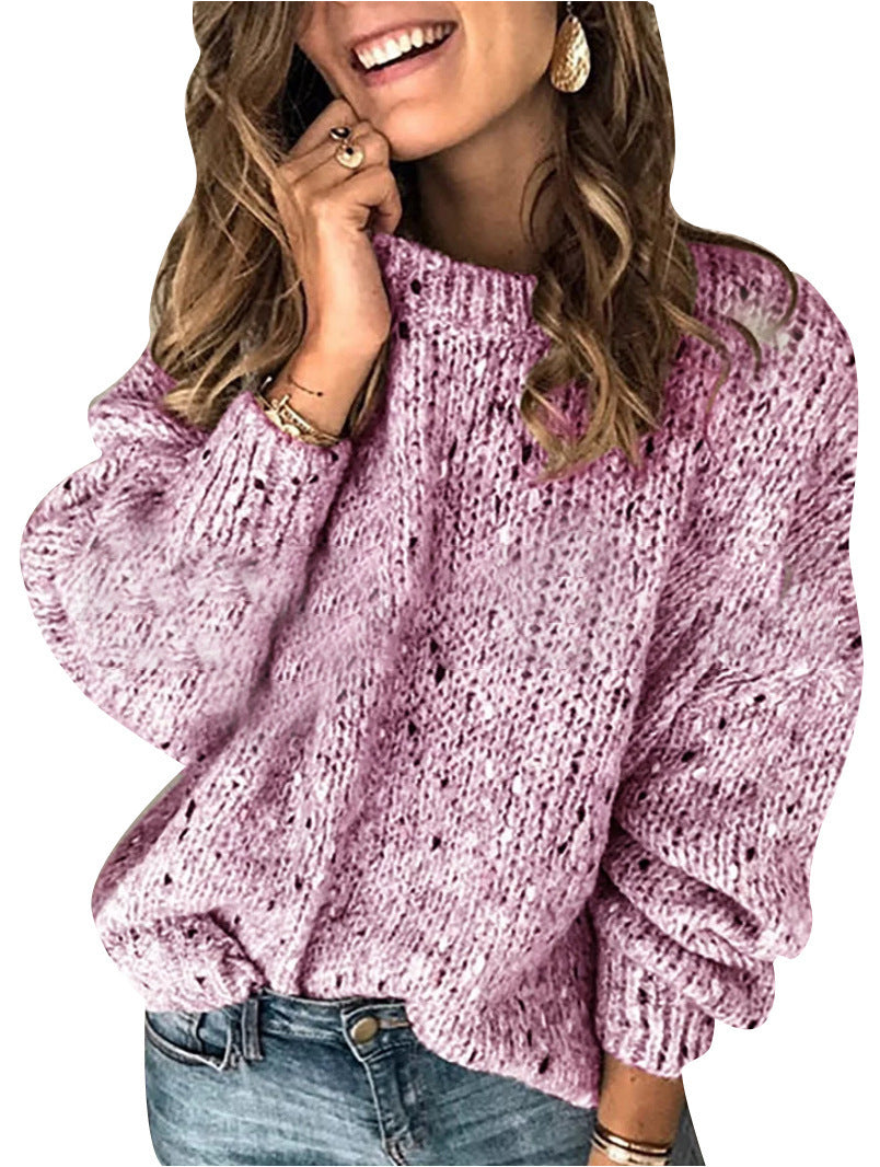 🧶 Pull Femme Tricoté Pois Col Rond Loose Hiver 🧶