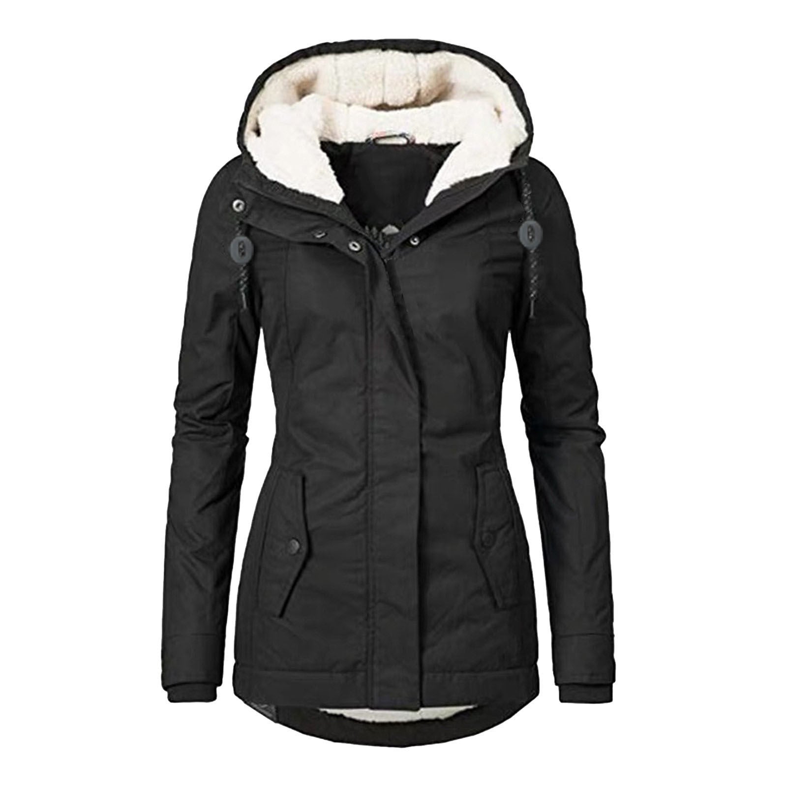 Veste Hiver Capuche Polaire Chaude Poches Zip Femme