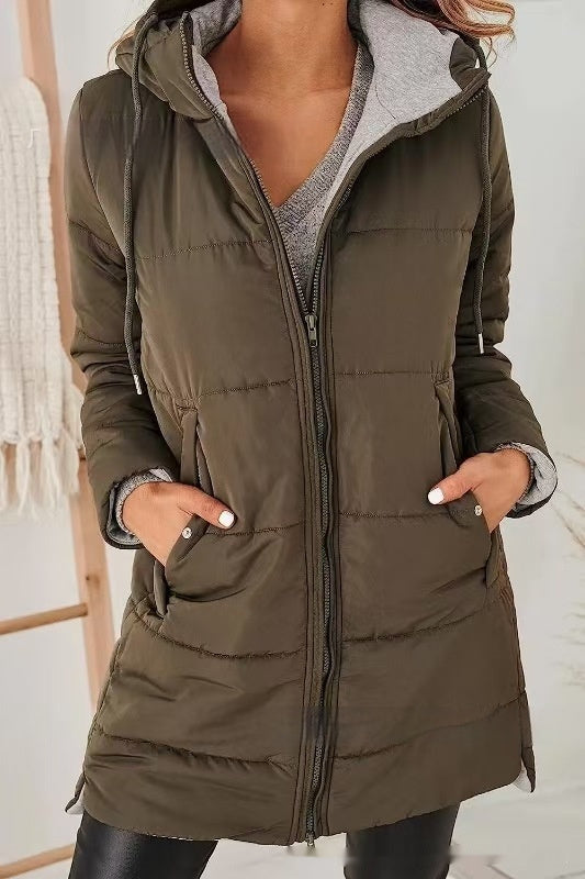 Veste Longue Femme Capuche Poches Coton Loose