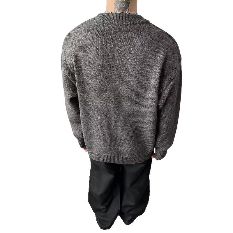 Pull Homme Loose Faux 2 Pièces Col Rond Coton Mélangé