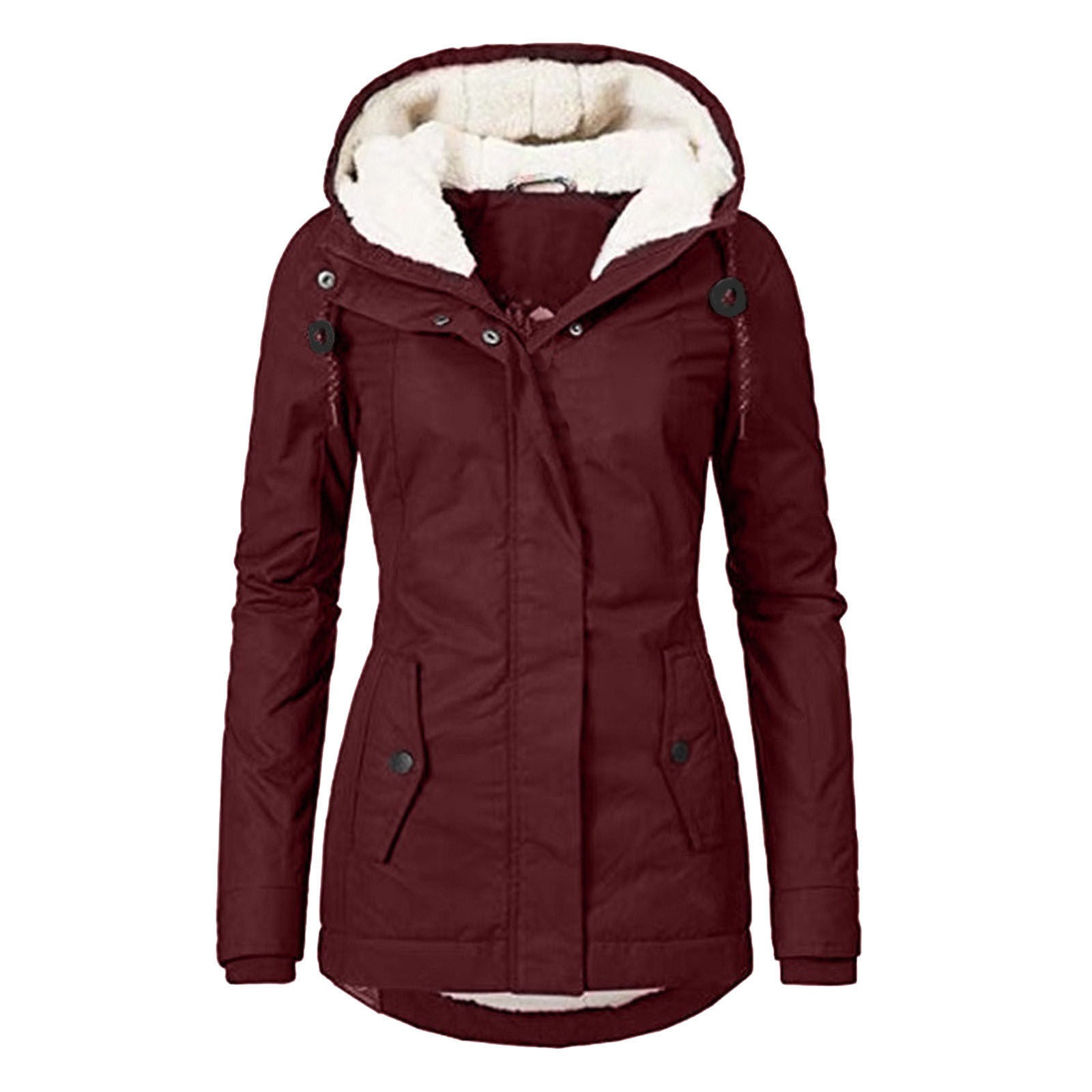 Veste Hiver Capuche Polaire Chaude Poches Zip Femme