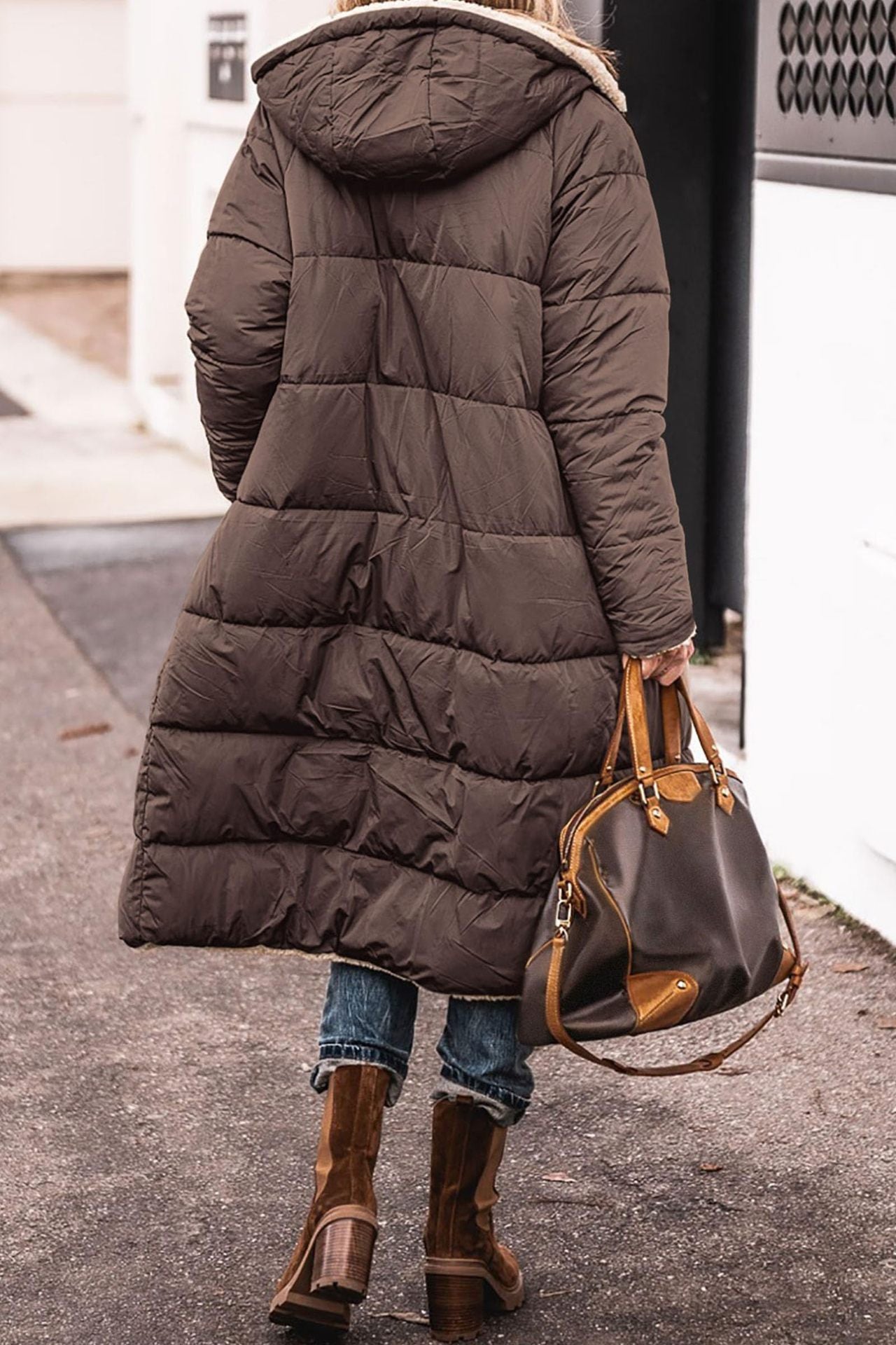 Manteau Long Capuche Hiver Réversible Élégant Femme