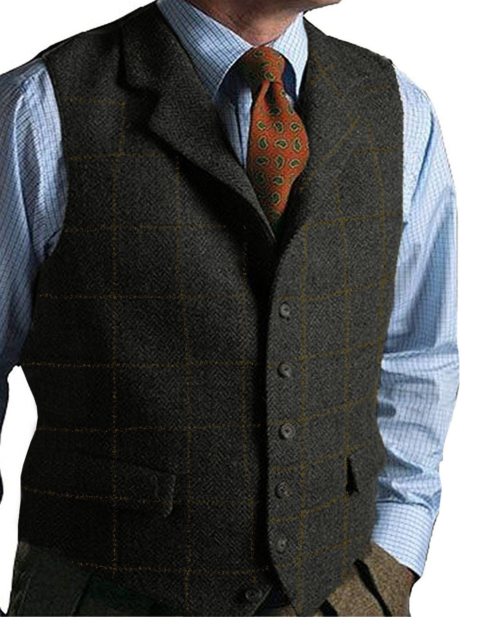GILET TWEED CARREAUX HOMME - Style Vintage Élégant