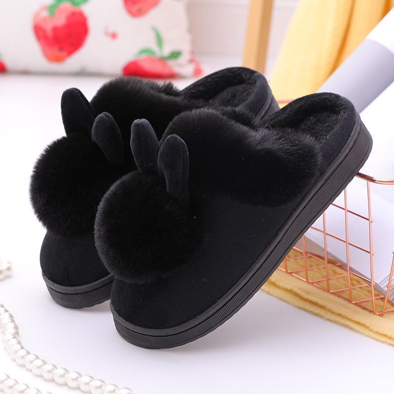 Chaussons Maison Oreilles Lapin Pompons Peluche Coton