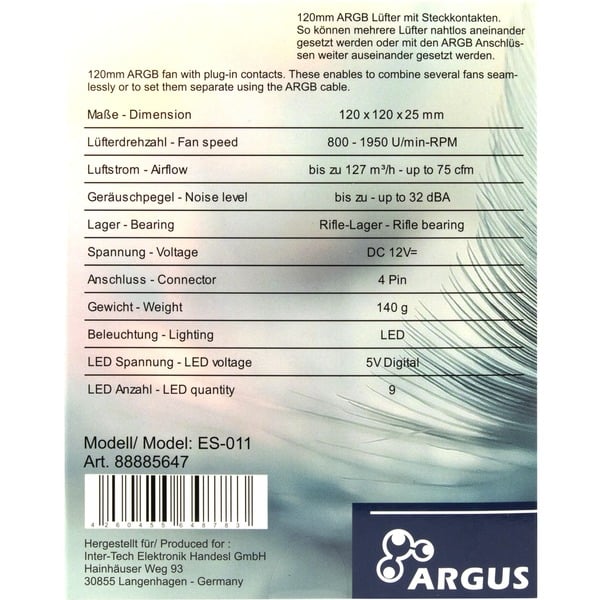Inter-Tech Argus ES-011, Gehäuselüfter - Inter-Tech - vue 5