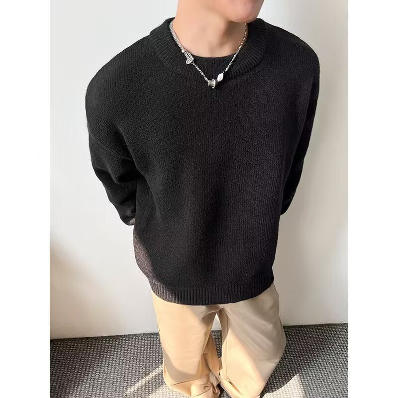Pull Homme Loose Faux 2 Pièces Col Rond Coton Mélangé