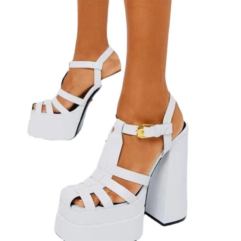 Sandales Femme Été Talons Épais Hauts Bride Bout Ouvert