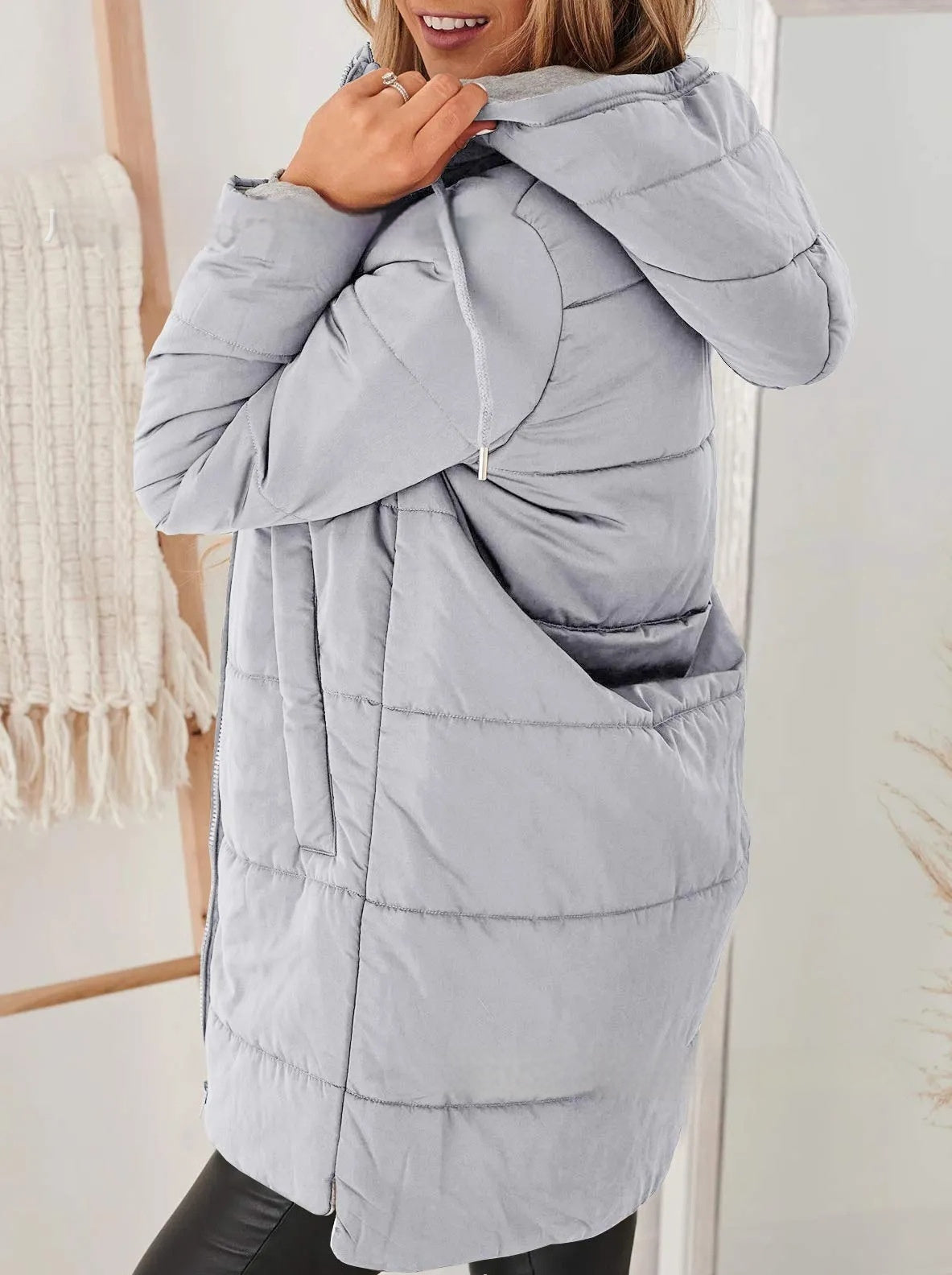 Veste Longue Femme Capuche Poches Coton Loose