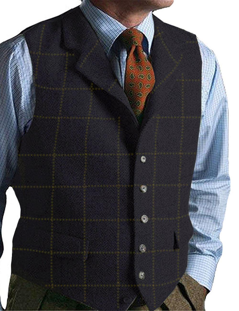 GILET TWEED CARREAUX HOMME - Style Vintage Élégant