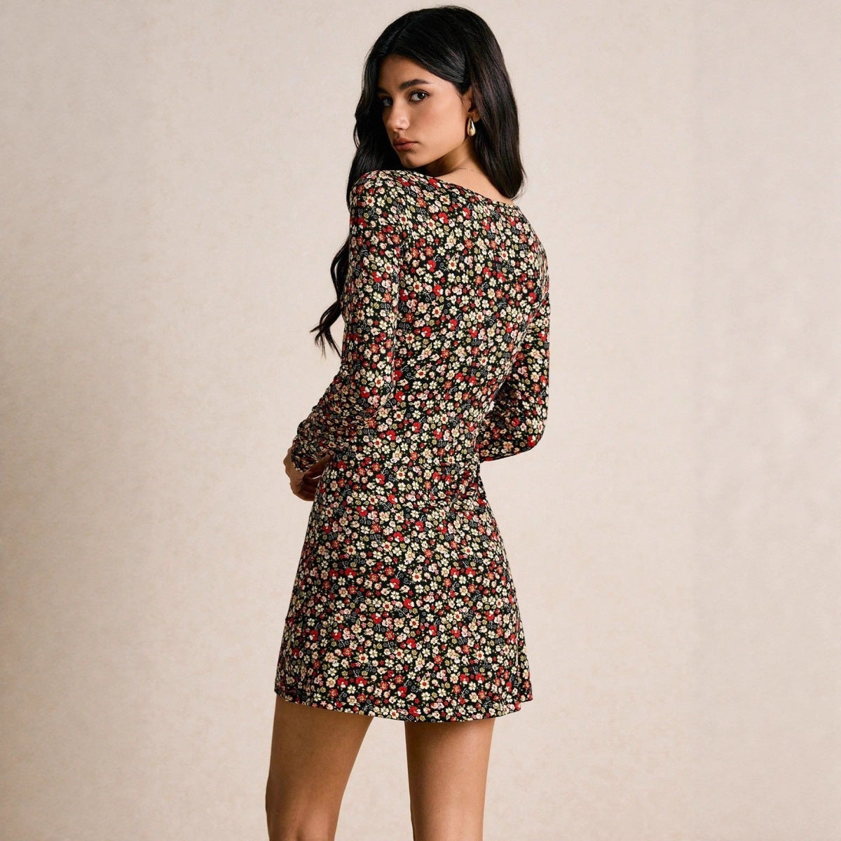 👗 Robe Longue Femme Col V Motif Floral Slim Fit 2025 👗