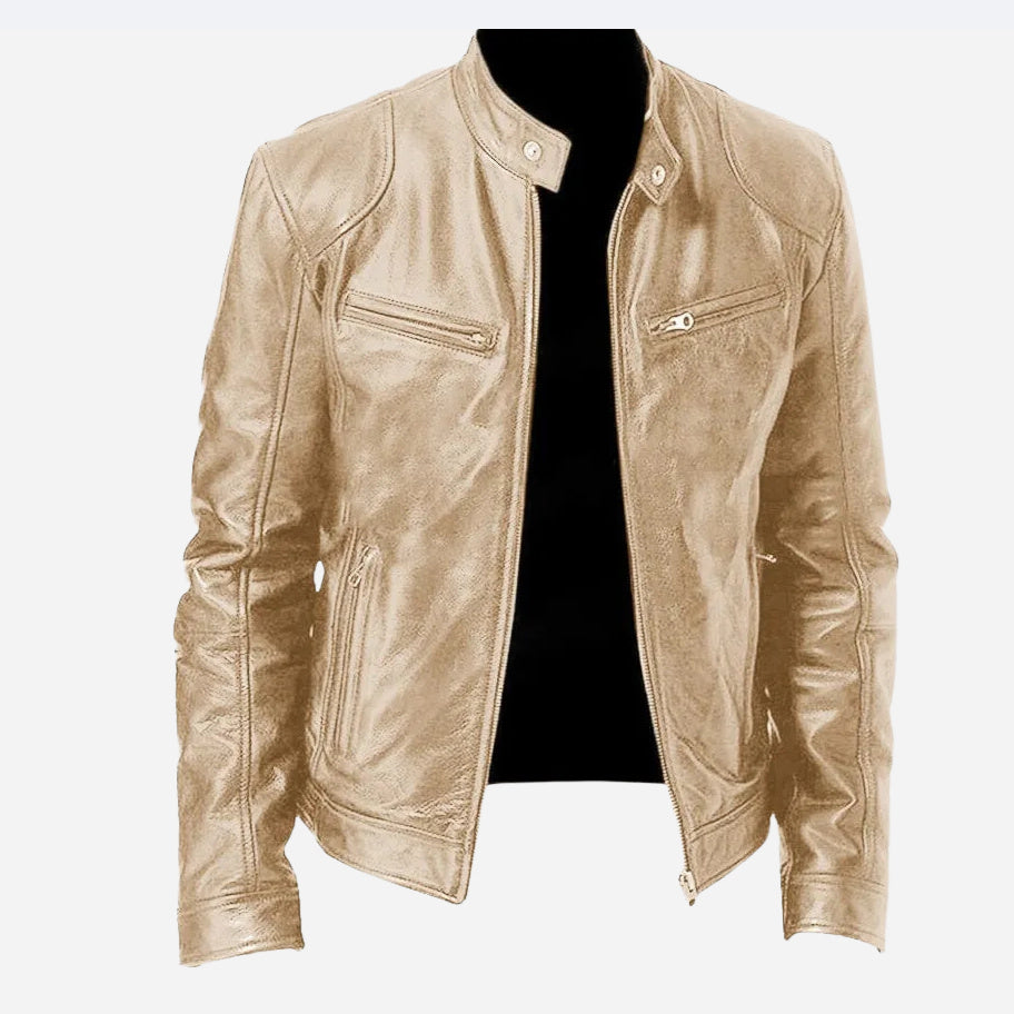 🧥 Veste Homme Cuir PU Col Montant Zip Poches Sport 🧥
