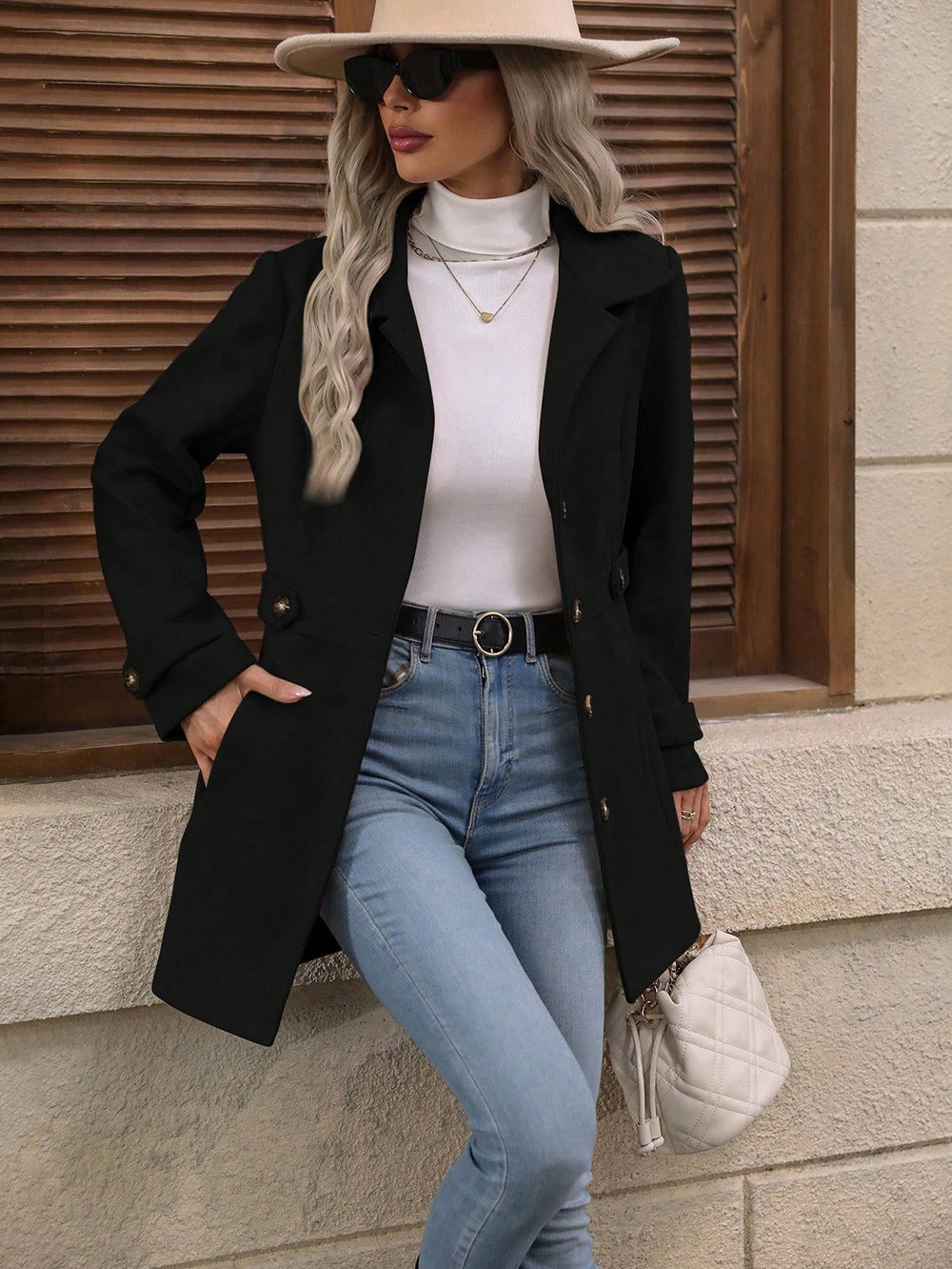 🧥 Manteau Femme Laine Col Revers Élégant Mi-Long 🧥