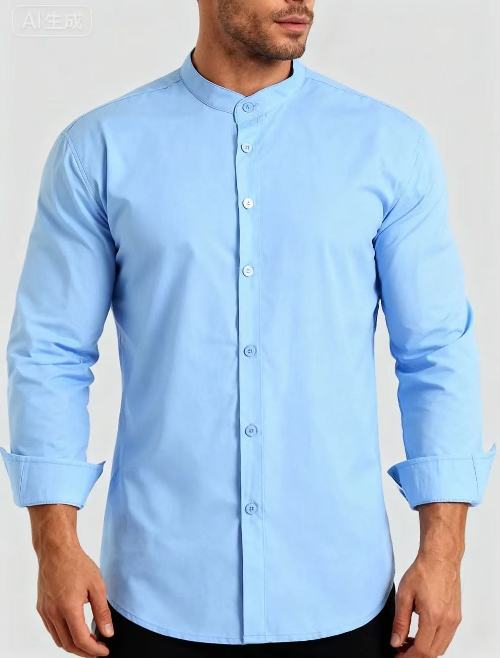 Chemise Homme Col Montant Ajustée Style Jeune