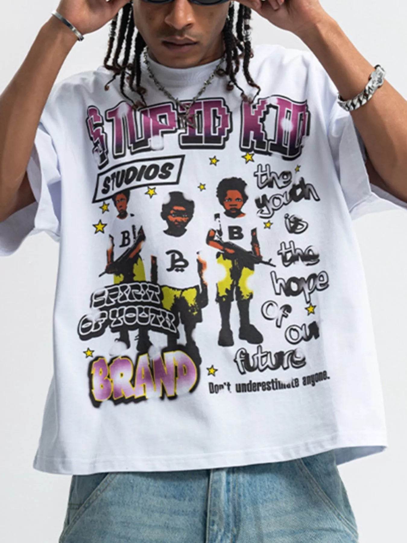 Tee-shirt homme avec graphisme créatif, Men's Graphic Round Neck Short Sleeve T-Shirt tendance de Trendsi