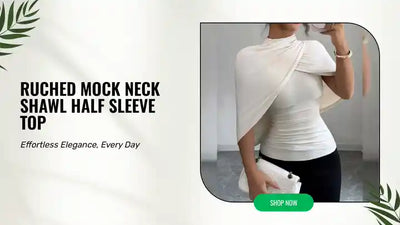 Ruched Mock Neck Shawl Half Sleeve Top by@Outfy
