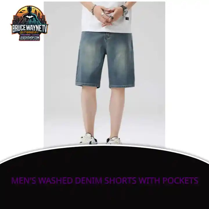Men&#039;s Washed Denim Shorts with Pockets by@Outfy