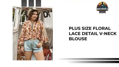 Plus Size Floral Lace Detail V-Neck Blouse by@Outfy