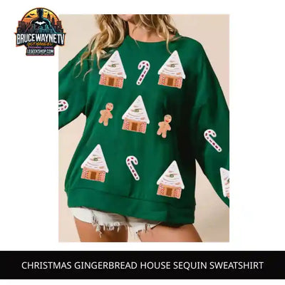 Christmas Gingerbread House Sequin Sweatshirt by@Outfy