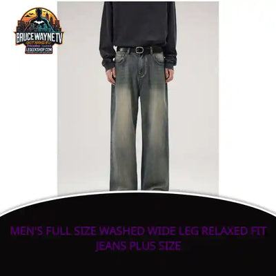 Men&#039;s Full Size Washed Wide Leg Relaxed Fit Jeans Plus Size by@Outfy