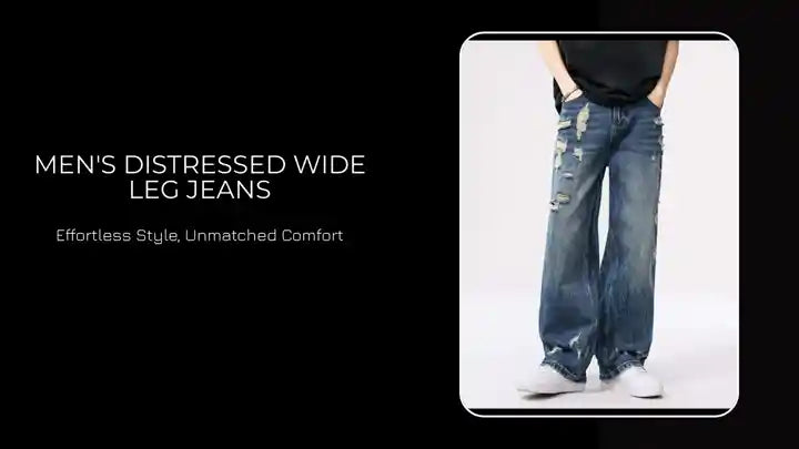 Men&#039;s Distressed Wide Leg Jeans by@Outfy