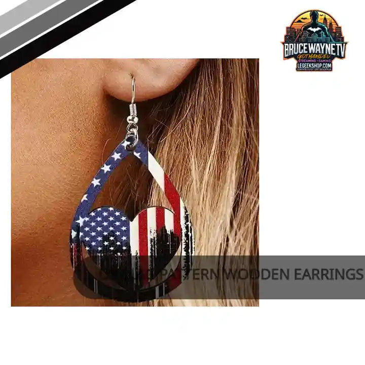 US Flag Pattern Wooden Earrings by@Outfy