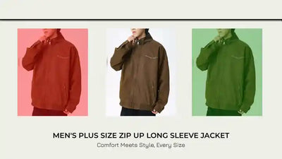 Men&#039;s Plus Size Zip Up Long Sleeve Jacket by@Outfy
