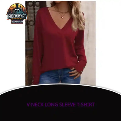 V-Neck Long Sleeve T-Shirt by@Outfy