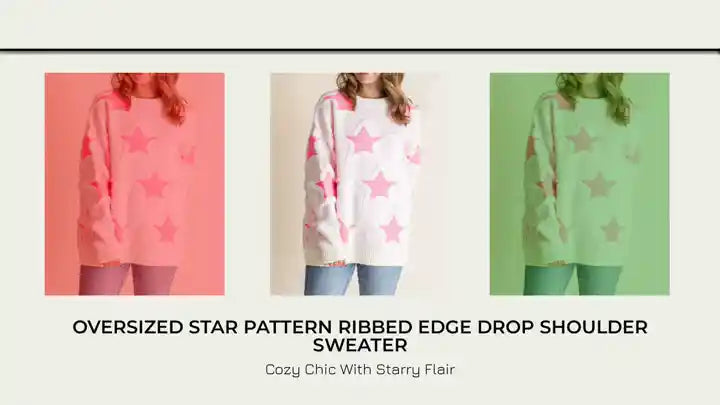 Oversized Star Pattern Ribbed Edge Drop Shoulder Sweater by@Outfy