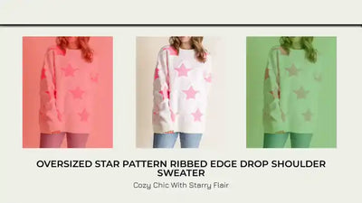 Oversized Star Pattern Ribbed Edge Drop Shoulder Sweater by@Outfy