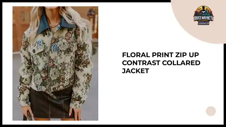 Floral Print Zip Up Contrast Collared Jacket by@Outfy