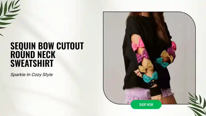 Sequin Bow Cutout Round Neck Sweatshirt by@Outfy