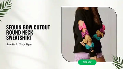 Sequin Bow Cutout Round Neck Sweatshirt by@Outfy