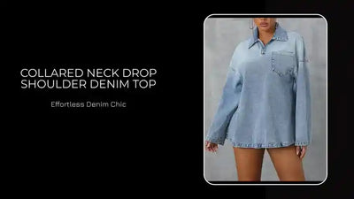 Collared Neck Drop Shoulder Denim Top by@Outfy