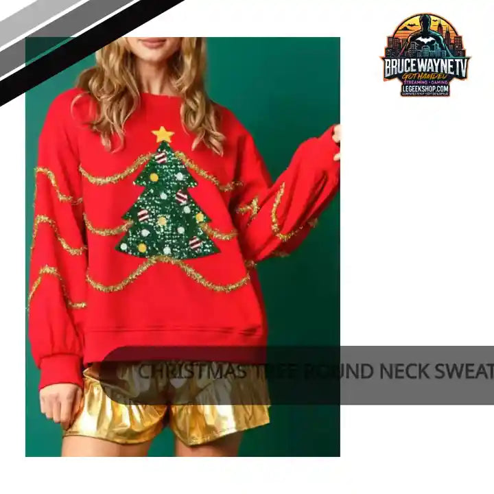 Christmas Tree Round Neck Sweatshirt by@Outfy