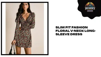 Slim Fit Fashion Floral V-neck Long-sleeve Dress by@Outfy