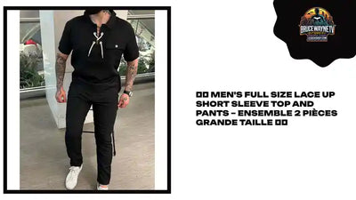 👕👖 Men&#039;s Full Size Lace Up Short Sleeve Top and Pants &ndash; Ensemble 2 pi&egrave;ces grande taille 👕👖 by@Outfy