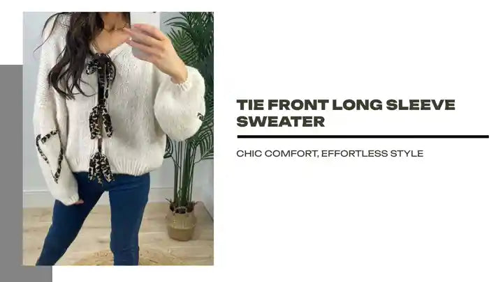 Tie Front Long Sleeve Sweater by@Outfy