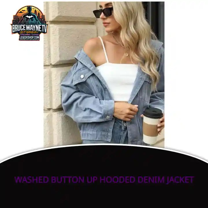 Washed Button Up Hooded Denim Jacket by@Outfy