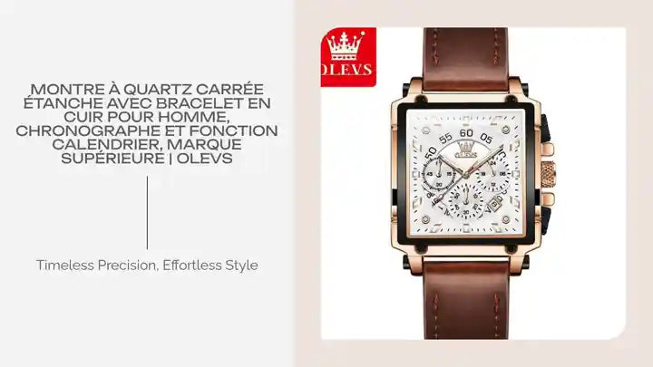 Montre &agrave; quartz carr&eacute;e &eacute;tanche avec bracelet en cuir pour homme, chronographe et fonction calendrier, marque sup&eacute;rieure | OLEVS by@Outfy