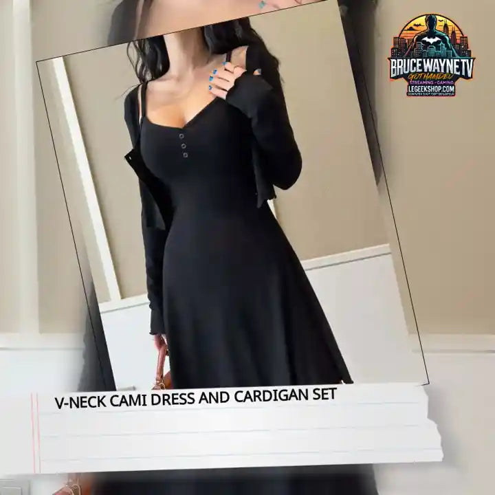 V-Neck Cami Dress and Cardigan Set by@Outfy