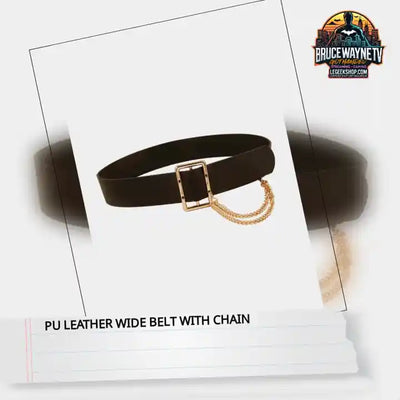 PU Leather Wide Belt with Chain by@Outfy