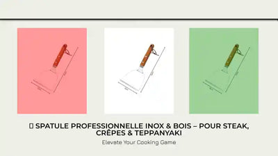 🍳 Spatule Professionnelle Inox &amp; Bois &ndash; Pour Steak, Cr&ecirc;pes &amp; Teppanyaki by@Outfy